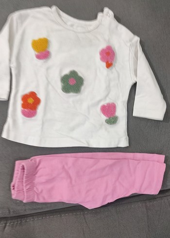 Çiçek Desenli Uzun Kollu Bebek Kız Takımı - Görsel 4