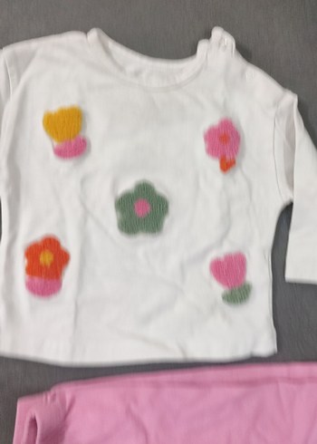 Çiçek Desenli Uzun Kollu Bebek Kız Takımı - Görsel 3