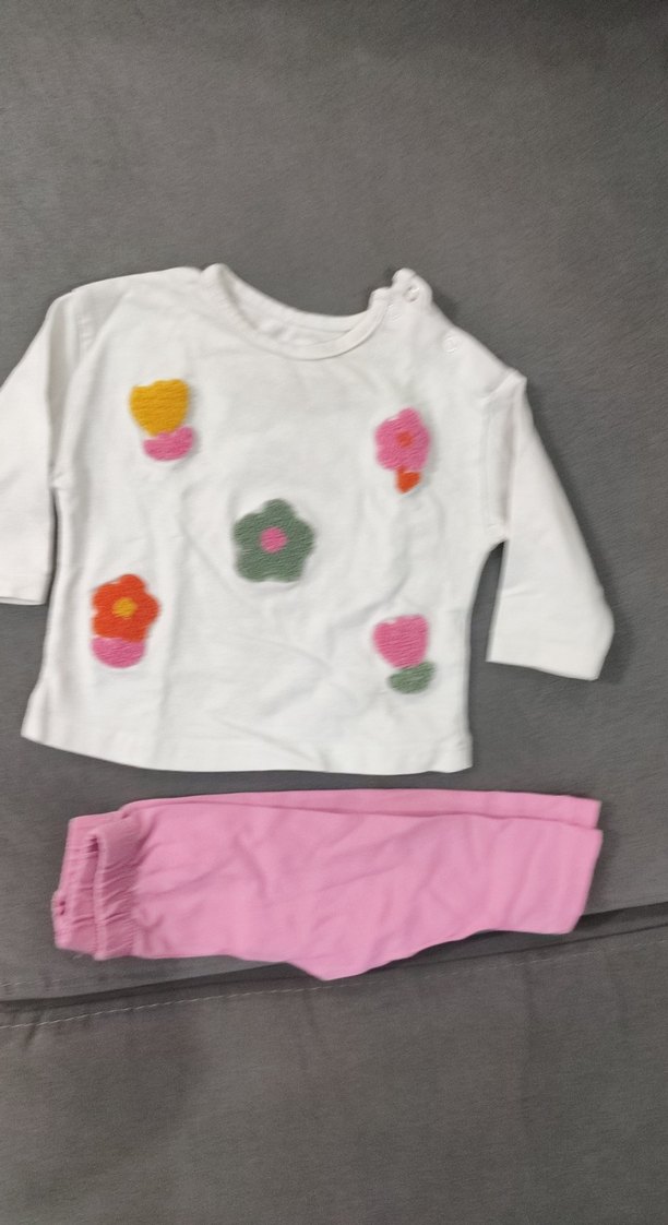 Çiçek Desenli Uzun Kollu Bebek Kız Takımı - Görsel 2