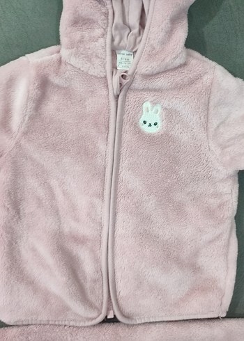 Pembe Peluş Bebek Kız Takımı Kapüşonlu - Görsel 3