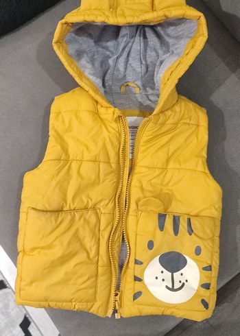 Sarı Kapüşonlu Erkek Çocuk Leopar Desenli Yelek - Görsel 3