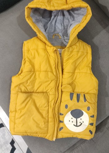 Sarı Kapüşonlu Erkek Çocuk Leopar Desenli Yelek - Görsel 6