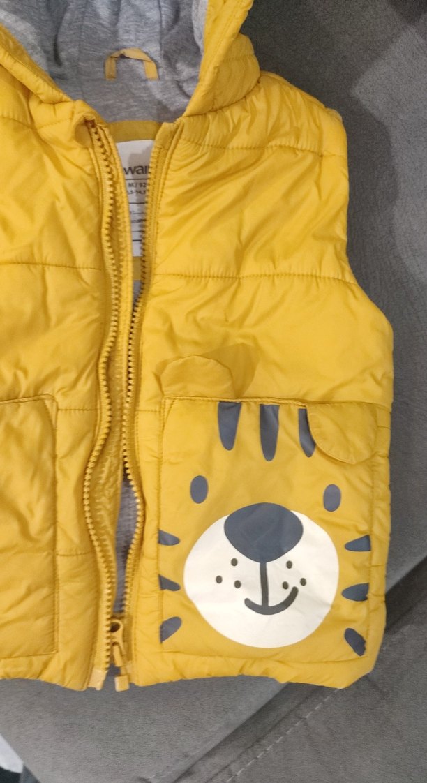 Sarı Kapüşonlu Erkek Çocuk Leopar Desenli Yelek - Görsel 4