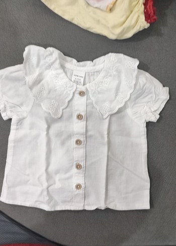 Kız Çocuk Beyaz Nakışlı Kısa Kollu Gömlek - Görsel 2