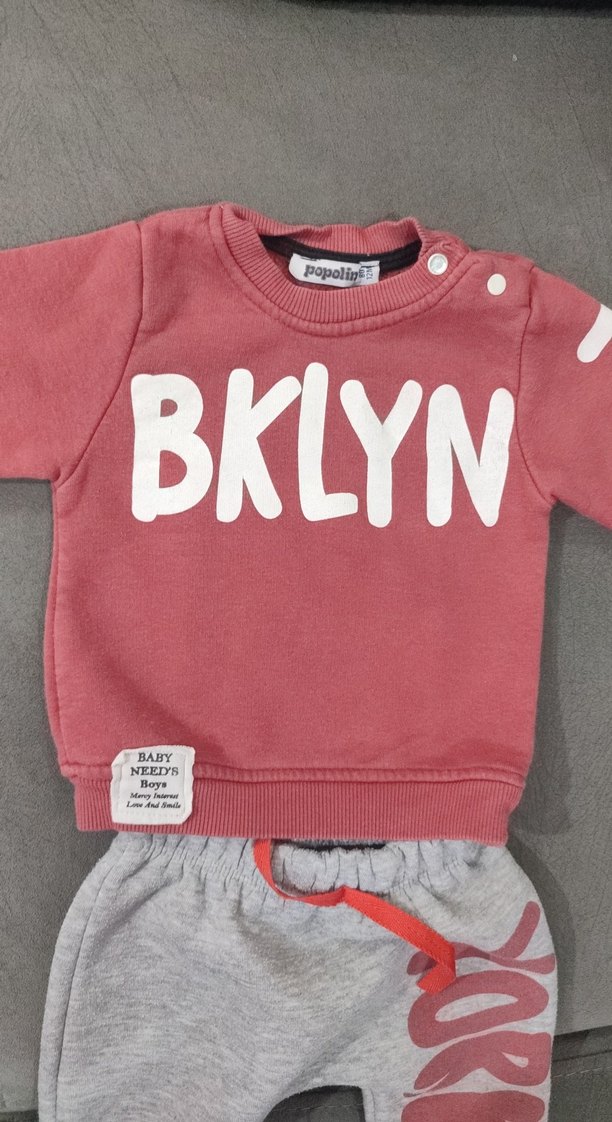 Gri Baskılı Örme Bebek Erkek Takımı - Görsel 2