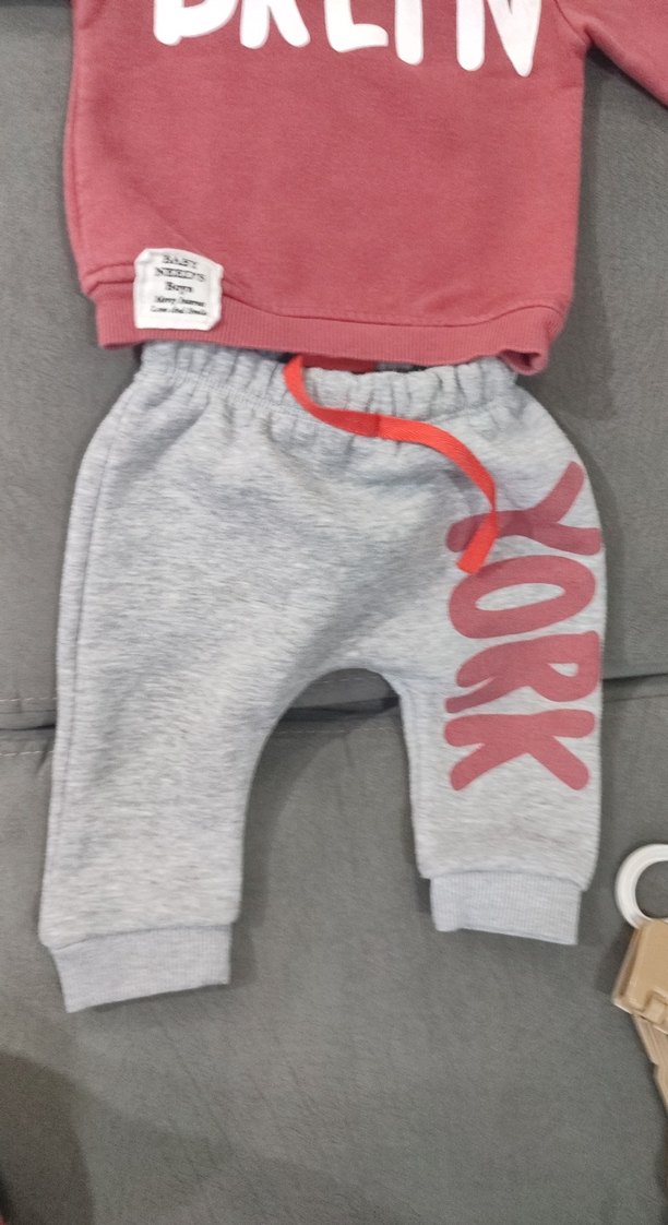 Gri Baskılı Örme Bebek Erkek Takımı - Görsel 4