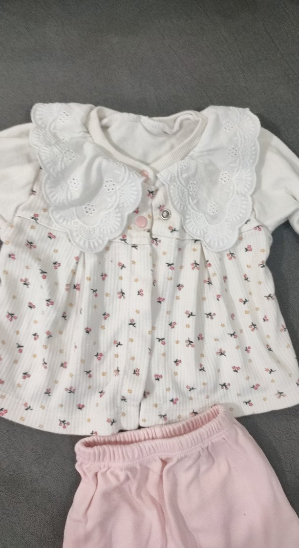 Dantelli Beyaz Uzun Kollu Bebek Kız Takımı - Görsel 2