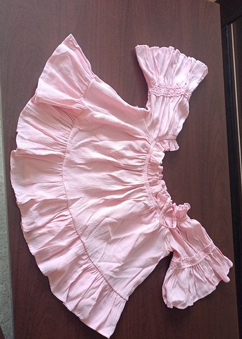 Pembe Fırfırlı Straplez Bohem Kız Bluzu