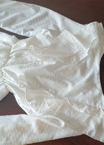 Beyaz Fırfırlı Midi Keten Elbise - Görsel 5