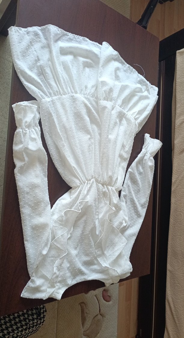 Beyaz Fırfırlı Midi Keten Elbise - Görsel 4