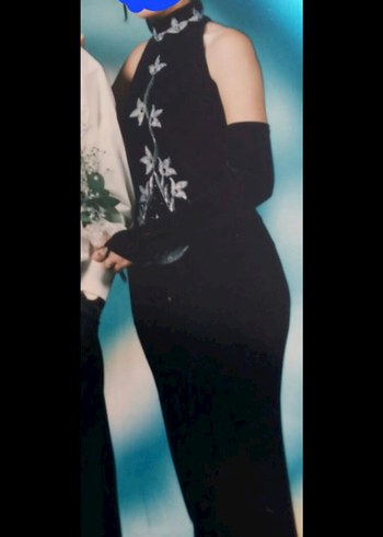 Siyah Uzun Yüksek Yakalı Gotik Abiye Elbise