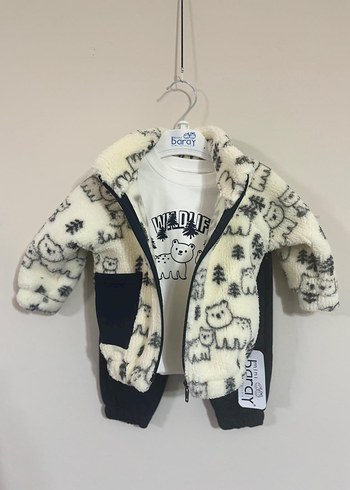 Erkek Çocuk Baskılı Peluş Ceket takım - Görsel 2