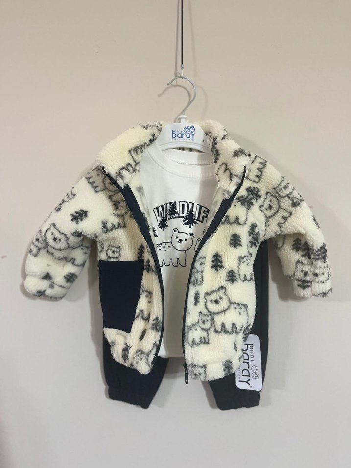 Erkek Çocuk Baskılı Peluş Ceket takım - Görsel 2