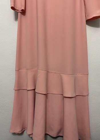 Balık model somon renk kendinden kolyeli elbise - Görsel 3