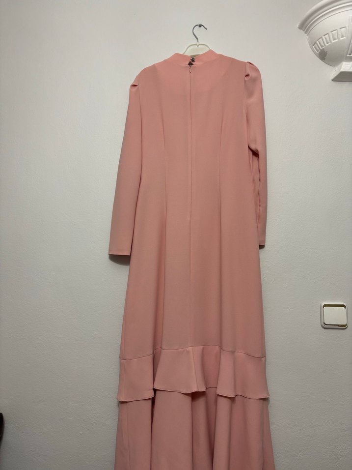 Balık model somon renk kendinden kolyeli elbise - Görsel 4