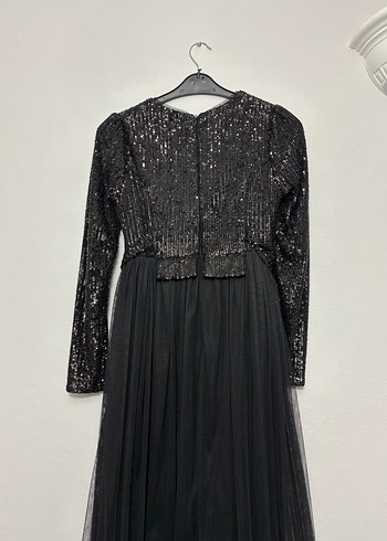 Uzun Kollu Siyah Pilili Abiye Elbise - Görsel 3