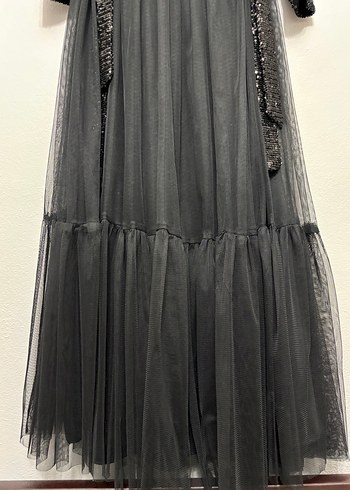 Uzun Kollu Siyah Pilili Abiye Elbise - Görsel 4