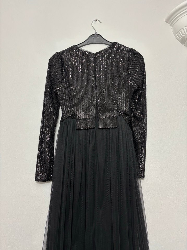 Uzun Kollu Siyah Pilili Abiye Elbise - Görsel 3