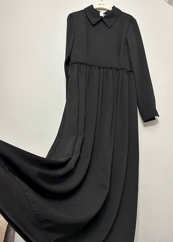 Siyah Uzun Kollu Pilili Uzun Elbise - Görsel 2