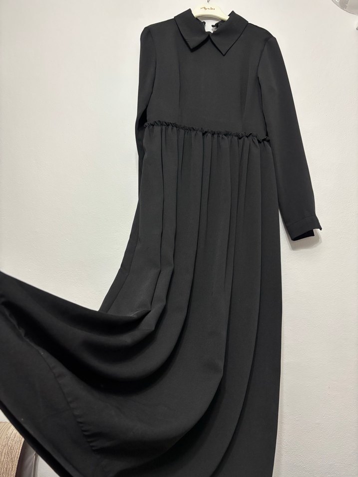 Siyah Uzun Kollu Pilili Uzun Elbise - Görsel 2