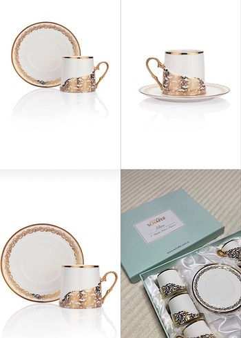 Beyaz Altın Detaylı Parlak Kahve Fincanı Takımı - Görsel 2