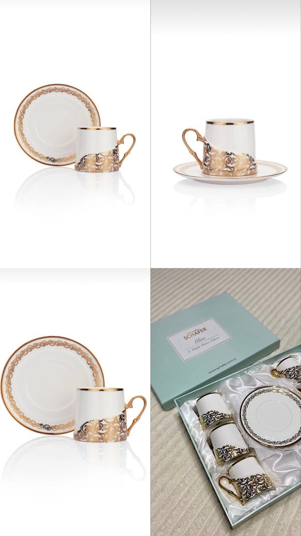 Beyaz Altın Detaylı Parlak Kahve Fincanı Takımı - Görsel 2