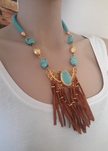 Accessorize Uzun Turkuaz Boncuklu Etnik Bohem Kolye