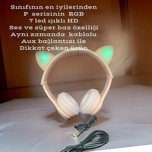 Beden P47 m cat ear kedili ışıklı kulaklık