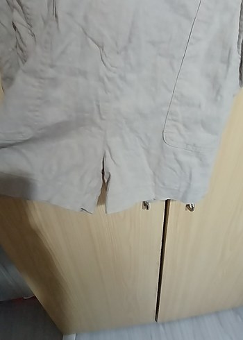 34 Beden Kemerli Bej Keten Mini şort