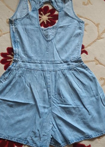 Bayan Dantel Detaylı Denim Tulum - Görsel 3