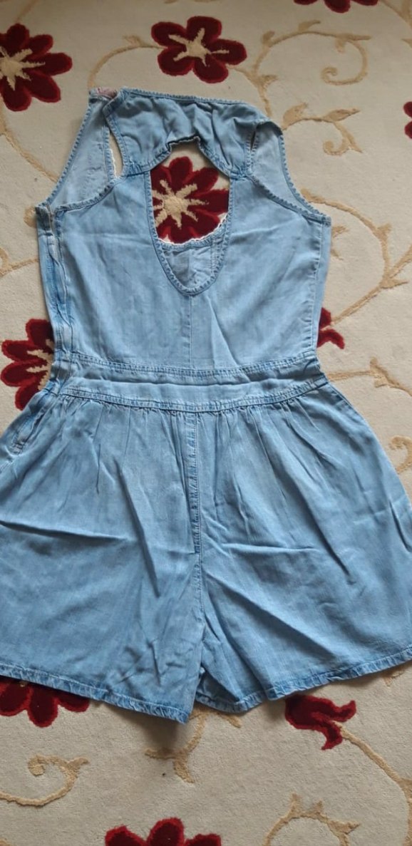 Bayan Dantel Detaylı Denim Tulum - Görsel 3