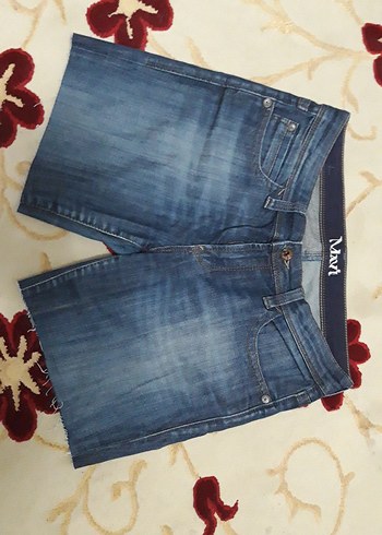 Kadın Mavi Batik Desenli Mini Denim Şort - Görsel 2