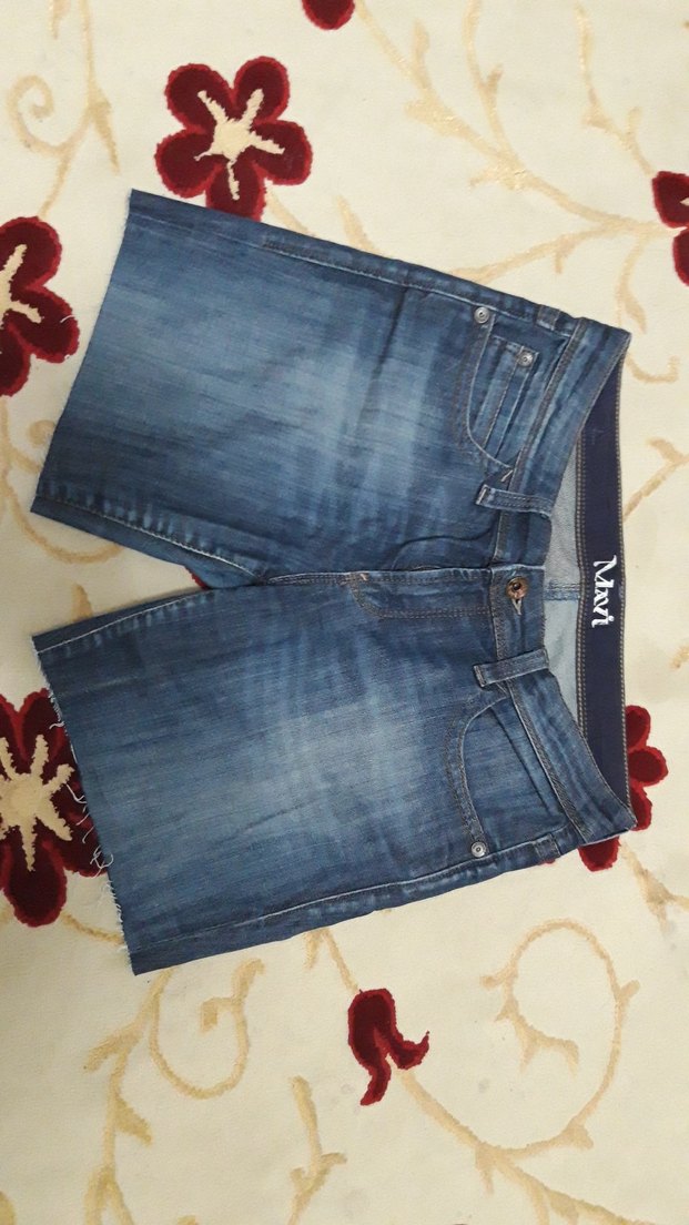 Kadın Mavi Batik Desenli Mini Denim Şort - Görsel 2