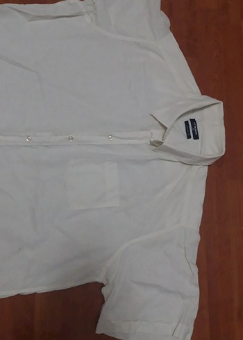 Erkek Keten Kısa Kollu Beyaz Gömlek - Görsel 2