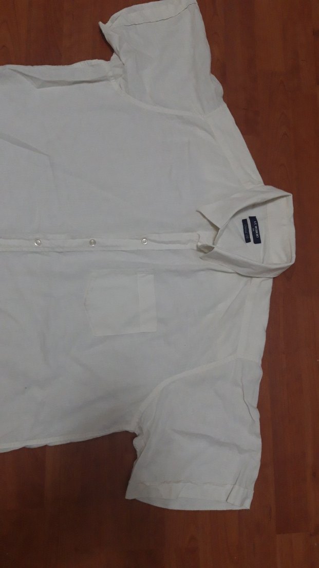 Erkek Keten Kısa Kollu Beyaz Gömlek - Görsel 2