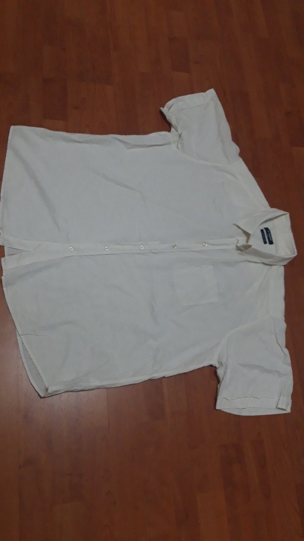 Erkek Keten Kısa Kollu Beyaz Gömlek - Görsel 3