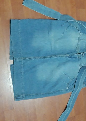 Kadın Mavi Kemerli Mini Kot Şort - Görsel 7