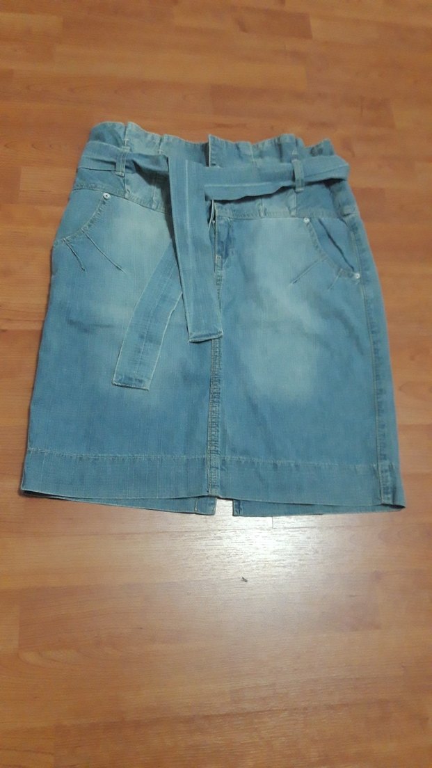 Kadın Mavi Kemerli Mini Kot Şort - Görsel 3