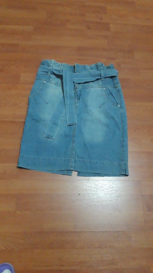 Kadın Mavi Kemerli Mini Kot Şort - Görsel 4