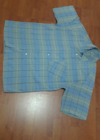 Erkek Mavi Kısa Kollu Pamuklu Gömlek - Görsel 3