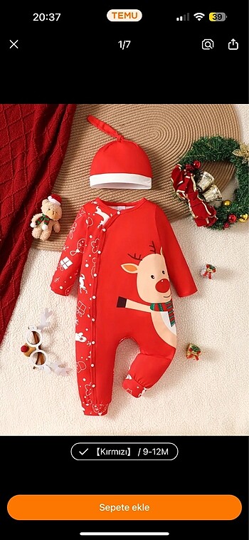 9-12 ay Kız Yılbaşı Geyikli body zıbın