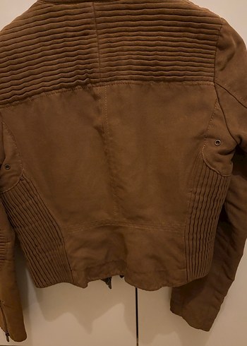 ZARA Kadın SMALL Kahverengi Süet Biker Ceket - Görsel 3