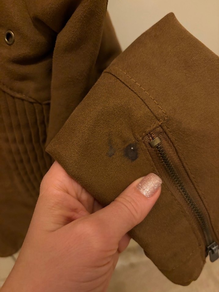 ZARA Kadın SMALL Kahverengi Süet Biker Ceket - Görsel 4