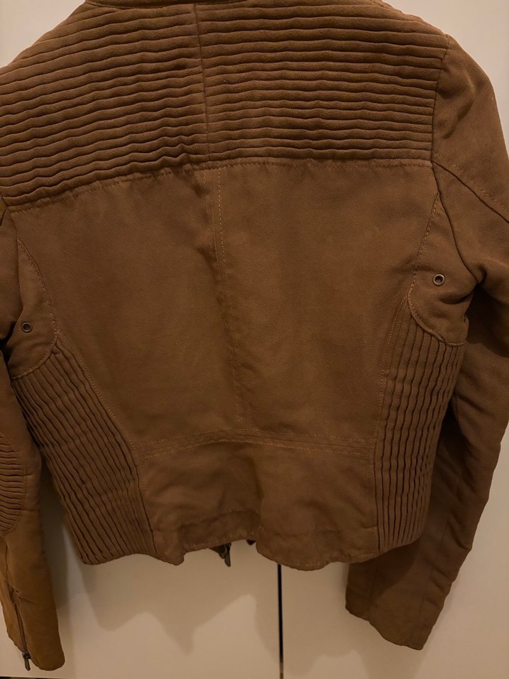 ZARA Kadın SMALL Kahverengi Süet Biker Ceket - Görsel 3