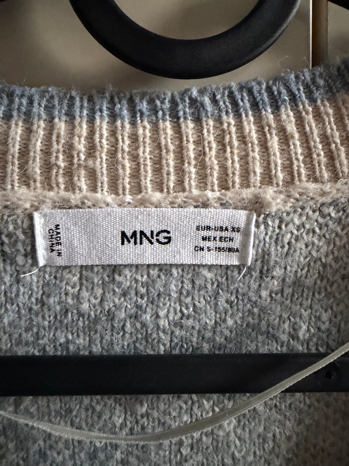 MANGO Bej Mavi Baklava Desenli V Yaka Triko Hırka - Görsel 3