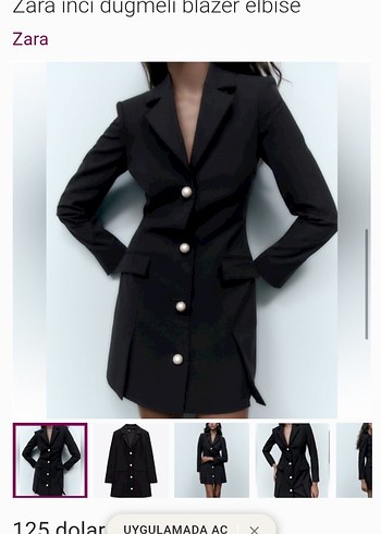Yeni Zara İnci Düğmeli Siyah Blazer Elbise - Görsel 3