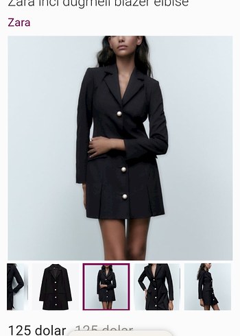 Yeni Zara İnci Düğmeli Siyah Blazer Elbise - Görsel 2