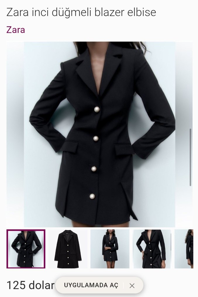 Yeni Zara İnci Düğmeli Siyah Blazer Elbise - Görsel 3