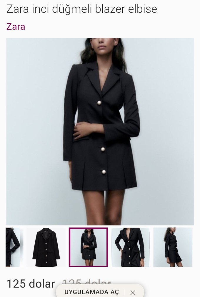 Yeni Zara İnci Düğmeli Siyah Blazer Elbise - Görsel 2
