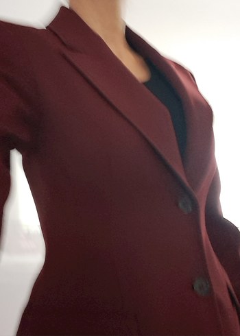 Zara Bordo Slim Fit Uzun Kaban - Görsel 9